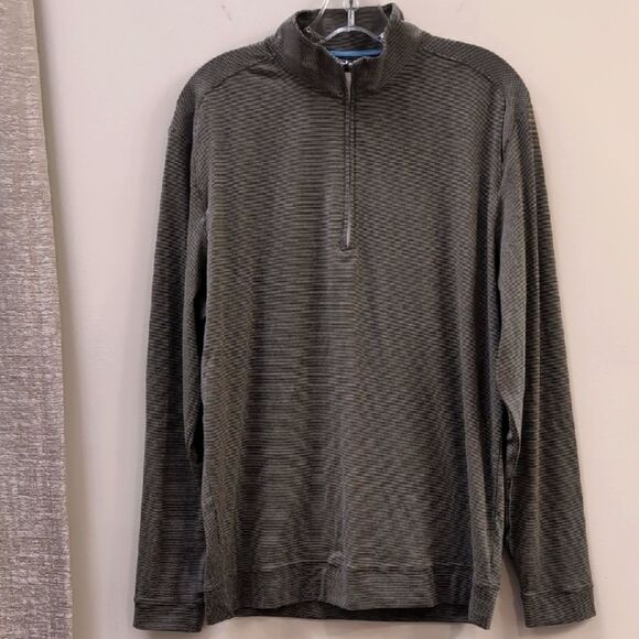 Johnnie-O Vaughn 1/4 Zip In Meteor Gray Stripes Sz M - Picture 1 of 7